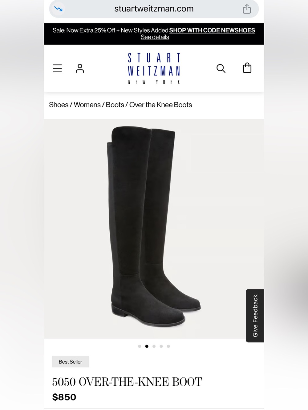 Stuart Weitzman Black Over-the-Knee Boots, 5050 suede, BNIB, size 7.5 B/38